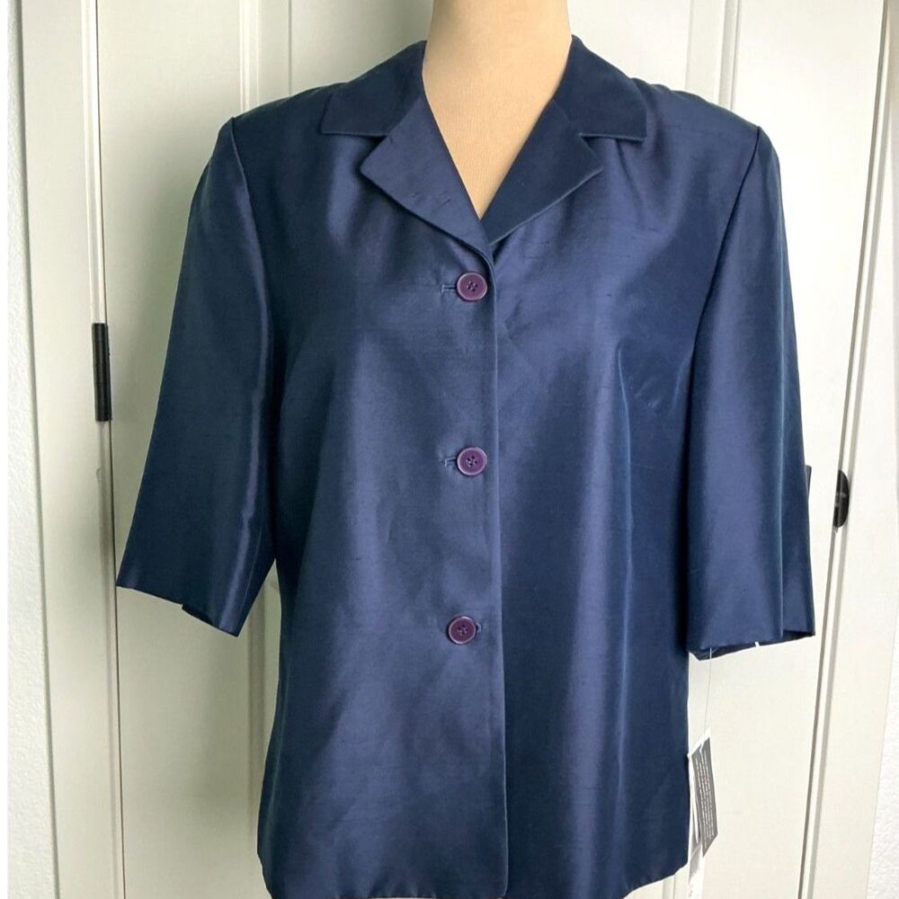 Josephine Chaus Navy 100% Silk Short Sleeve Blazer Women’s 10 NWT